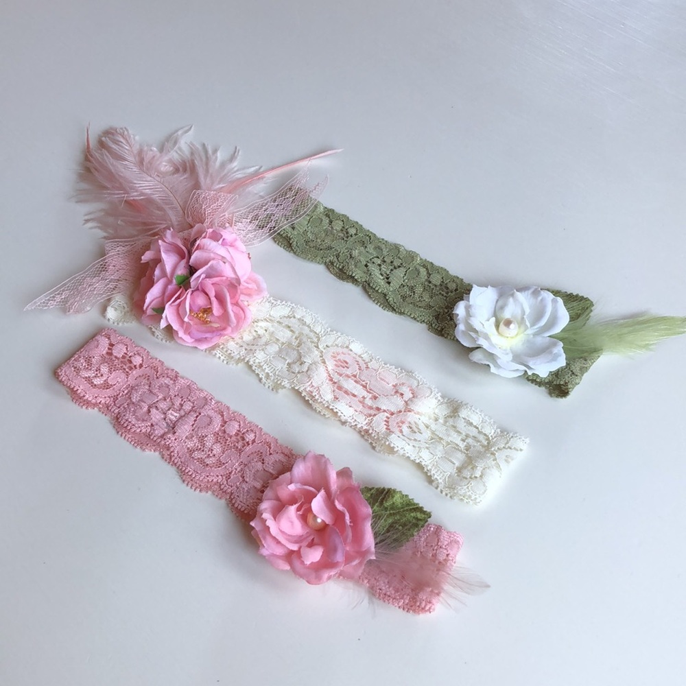 Little Lovelies | 3 Floral Feather Lace Headbands